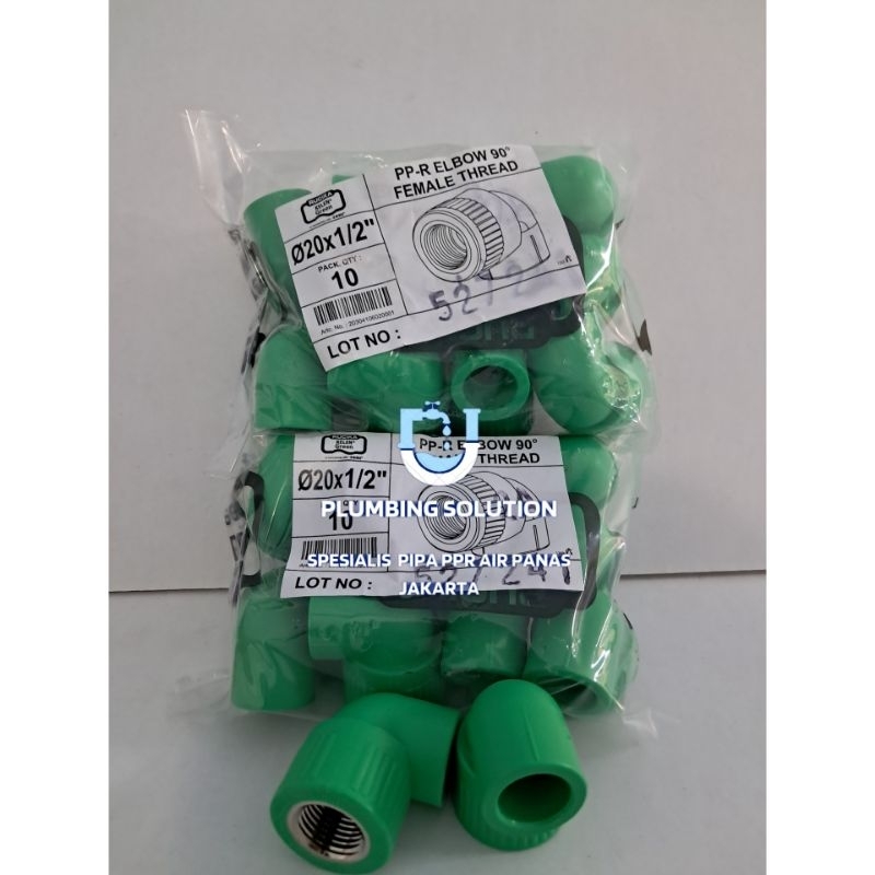 Elbow Drat dalam 1/2 90° PPR/Keni Drat Dalam 1/2 Inch 20mm Elbow Female Thread PPR Rucika Kelen Gree