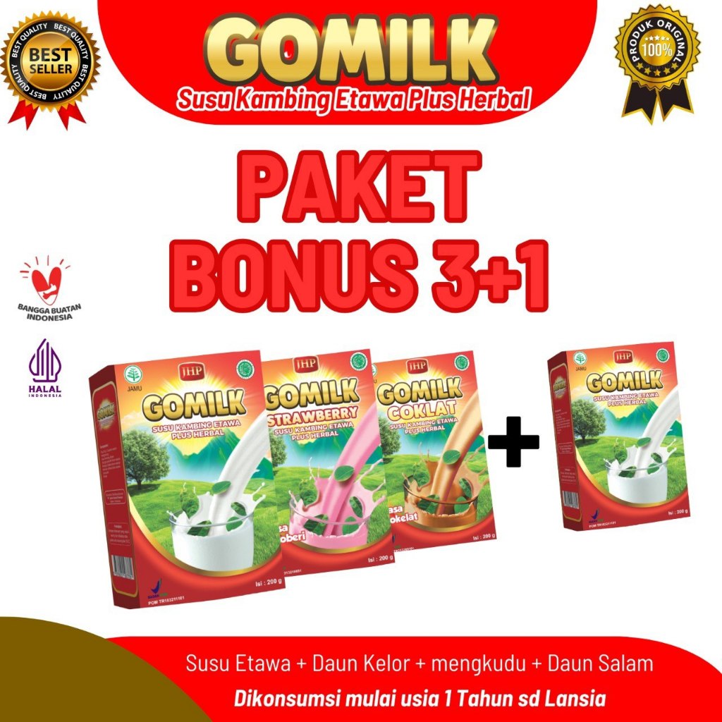 

Paket Bonus 3+1 Gomilk susu kambing etawa plus herbal