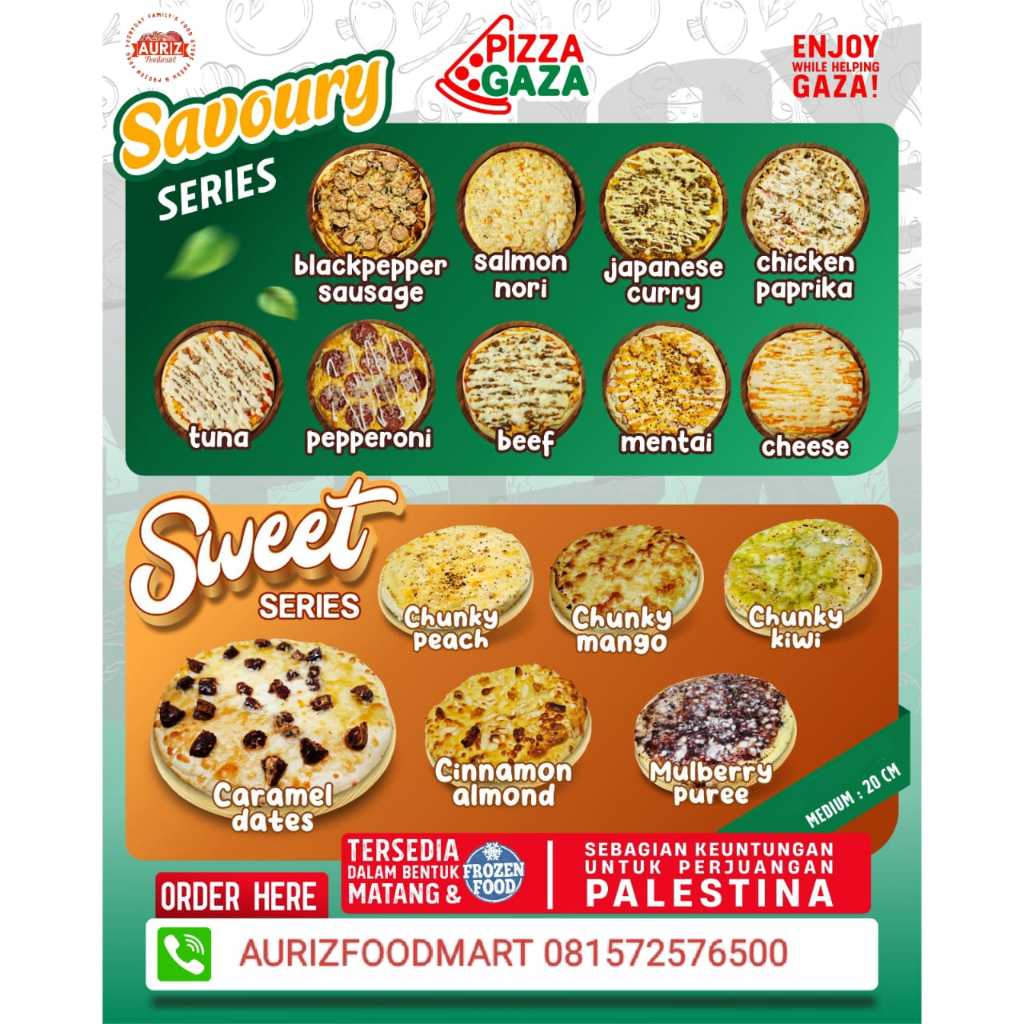 

Pizza Gaza FROZEN dengan all varian rasa Ukuran 15cm Small dan 20cm Medium