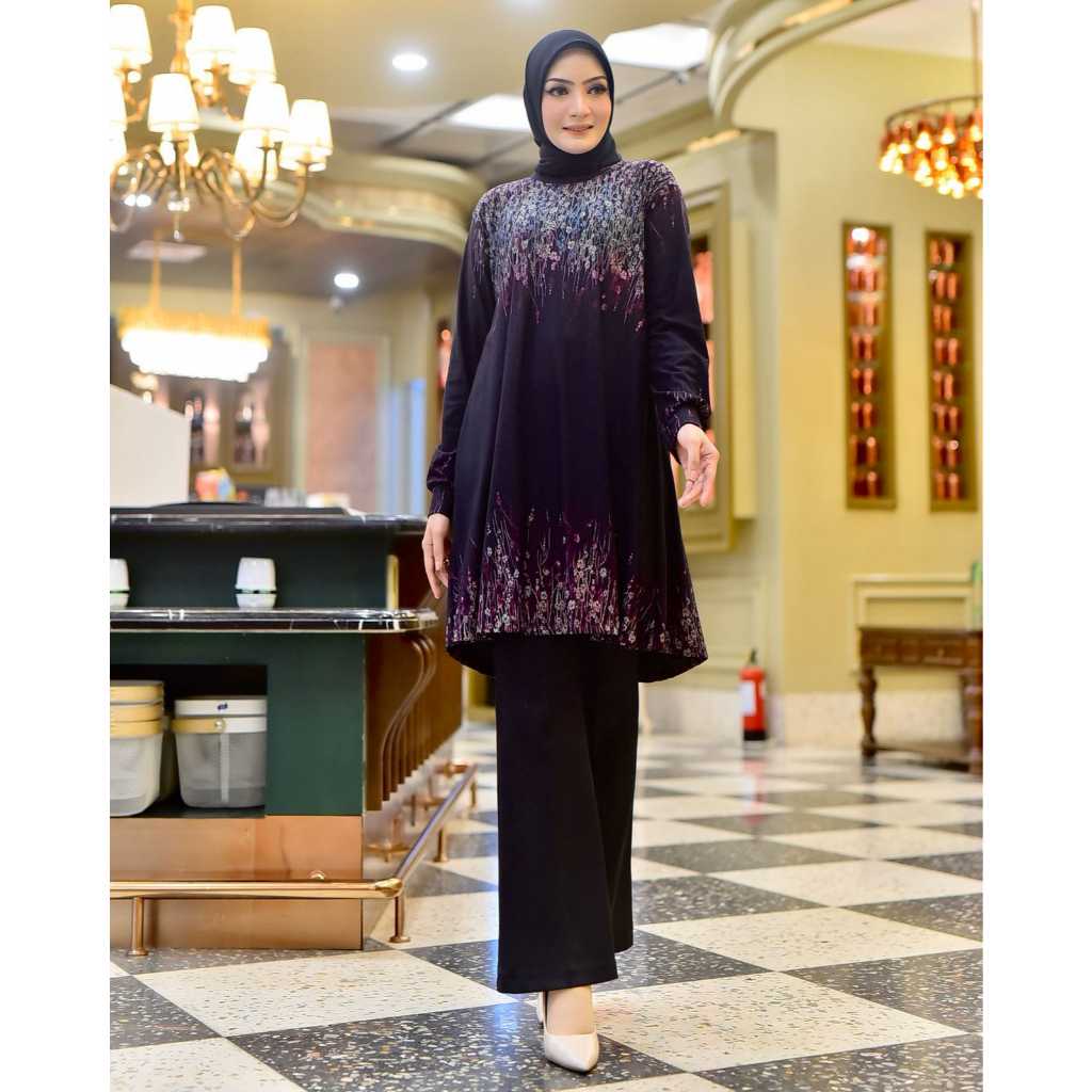 Tunik Los Motif Batik Wanita Lengan Panjang BAHAN DENIM/CALVIN JEANS MOTIF SAKURA