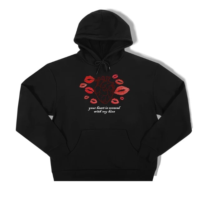 Jaket Hoodie Fleece Vintage My Kiss Hitam