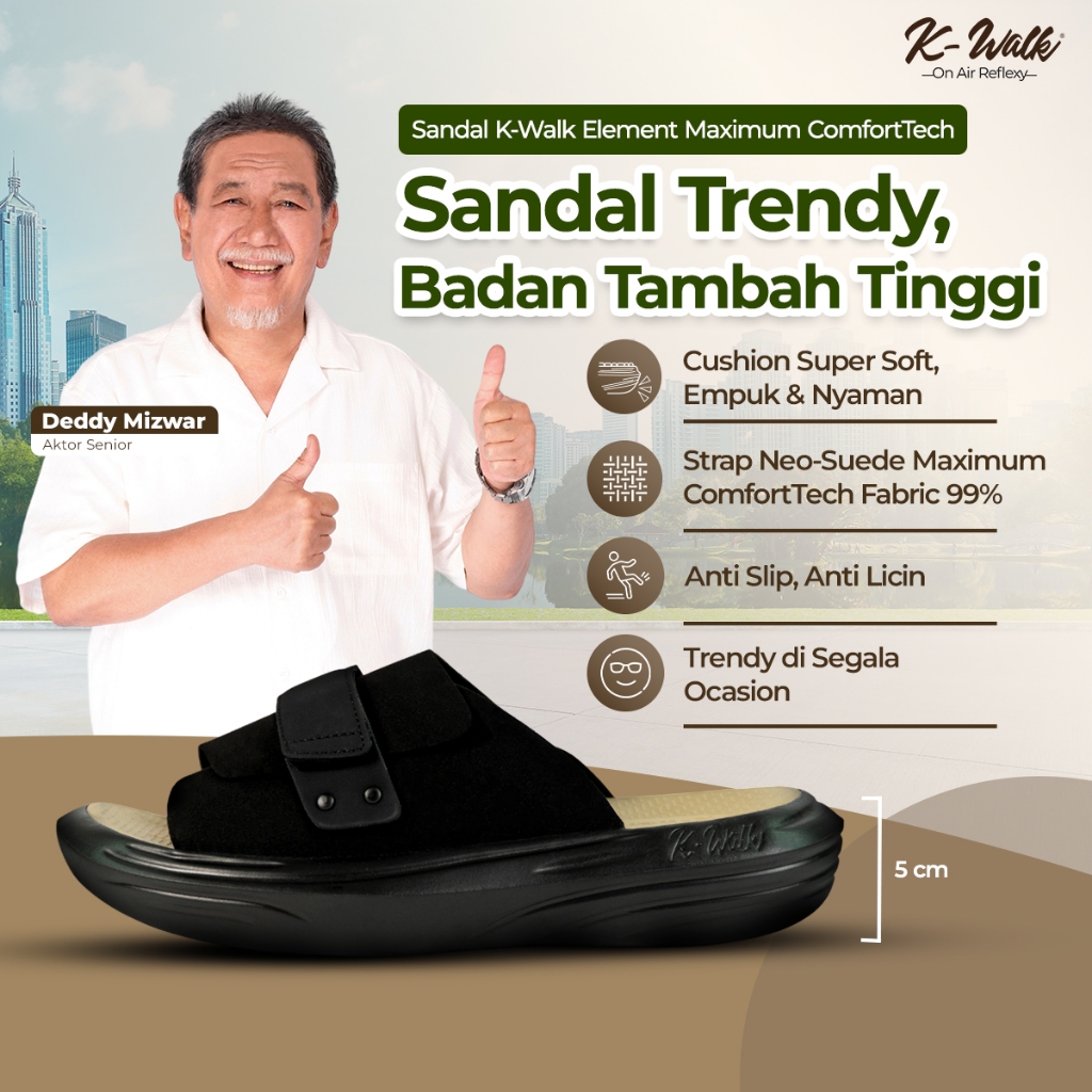 Sandal K-Walk Element Casual Sandal Deddy Mizwar Pria Wanita Sandal Kewok