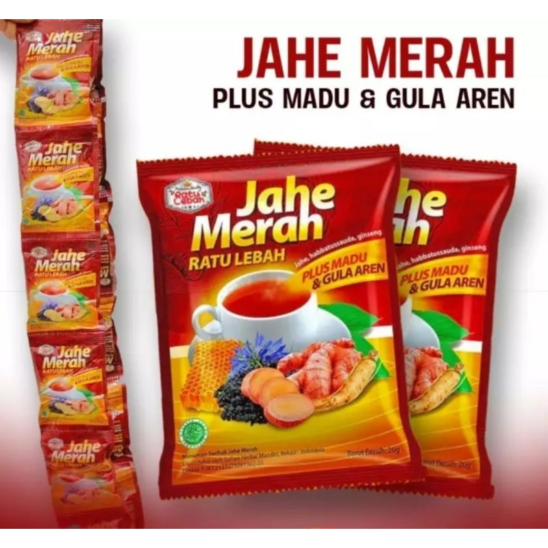 

Jahe Merah Ratu Lebah Plus Madu & Gula Aren per-RENCENG (isi 10 sachet)