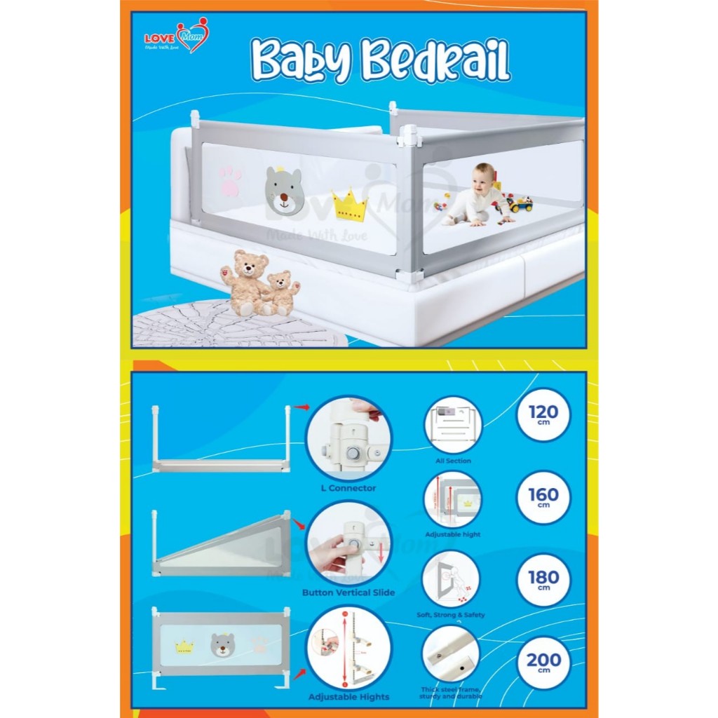 LOVE MOM Baby Bedrail Pagar Kasur Pengaman Baby | Pembatas Kasur Pagar Bayi