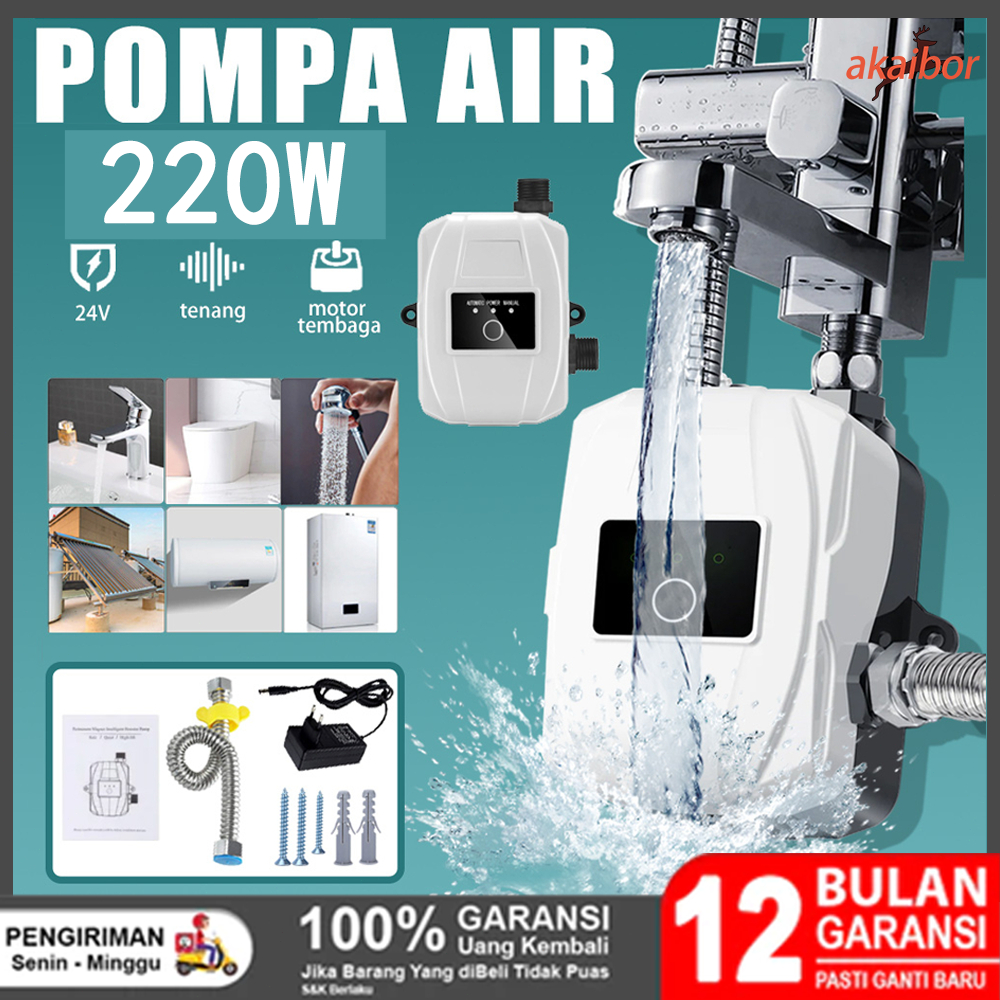 Hot akaibor 220W Pompa Booster Pendorong Air Otomatis 45L/menit untuk Shower Water Heater dan Mesin 