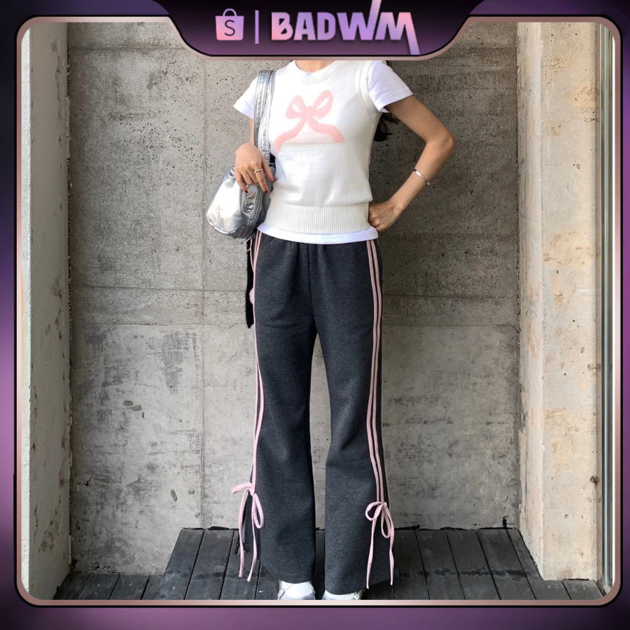 Celana jogger training stripes/celana senam wanita/celana kulot dasi kupu-kupu wanita highwaist