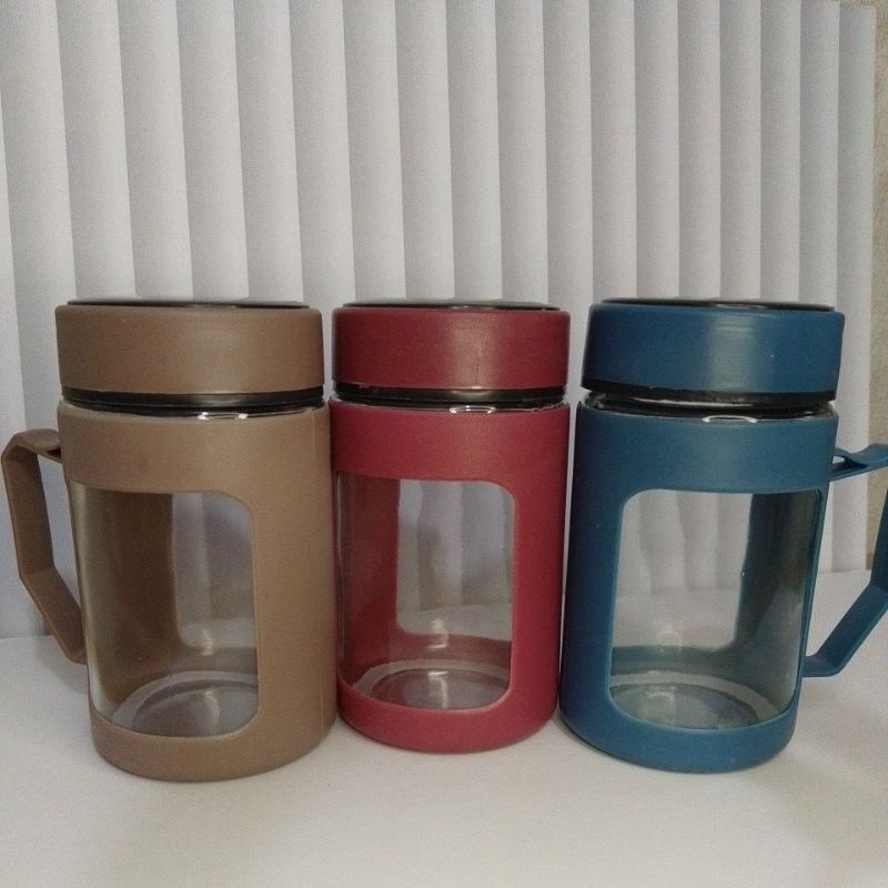 Gelas Gagang Kaca / Gelas Shell 500ml / gelas mug jendela warna terang / gelap