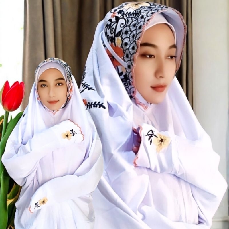 Yupit mukena bordir terusan bunga sepatu katun mikro premium