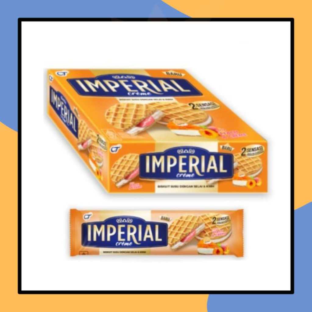 

Imperial Creme BOX (27gr x 12pcs) Biskuit Waffle Susu Selai Krim Peach Kukis Sandwich Kemasan Sachet