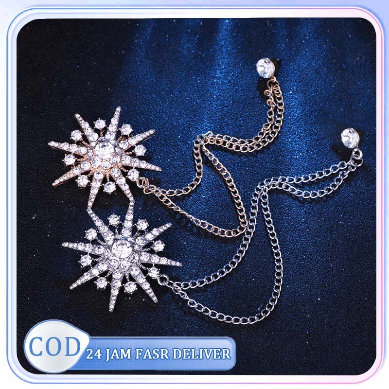 Bros Pin Rantai Jas Pria Bros Rantai Rumbai Desain Bintang Snowflake Untuk Pria Bros Kerah Rantai