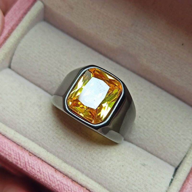 Cincin Batu Yellow Topaz Cutting Dimensi 10X12  Ring Titanium Ukuran 7 8 9 10