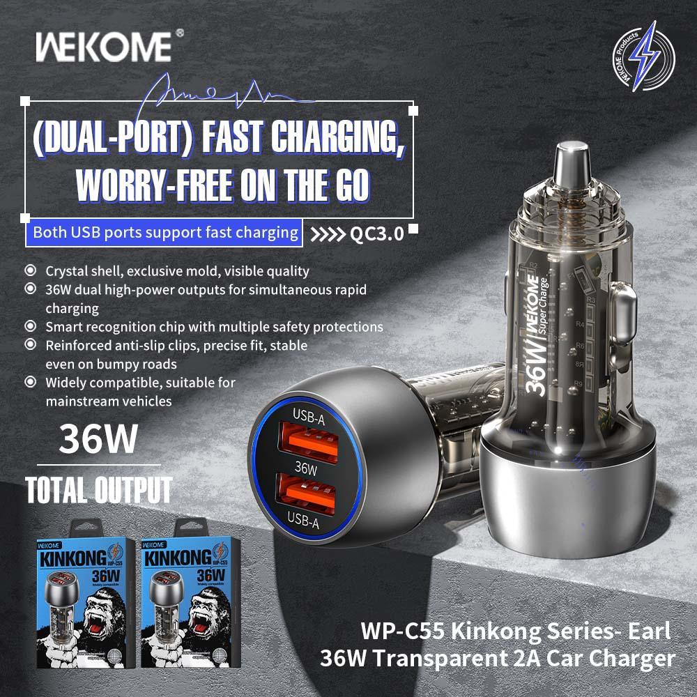 [ central ] Charger mobil Wekome 36W WP-C55 / CHARGER MOBIL BAHAN BAGUS / alat cas hp pada mobil