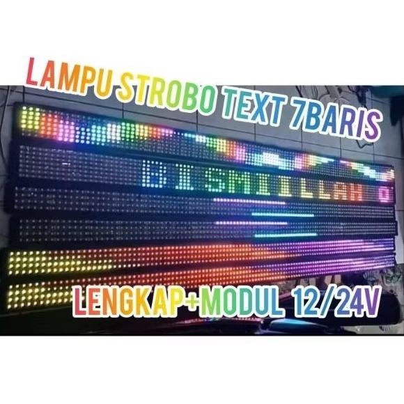 Lampu StroboKaca Text 7Baris Wifi Mobil Pickup Truk & Bus 12V/24V SETTING TULISAN VIA HP ANDROID