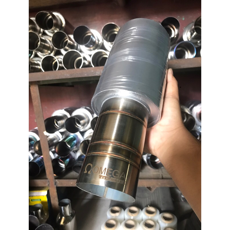 knalpot Mobil omega cacing ujung stainless Tabung galvanis spek suara bass kering untuk Xenia Avanza