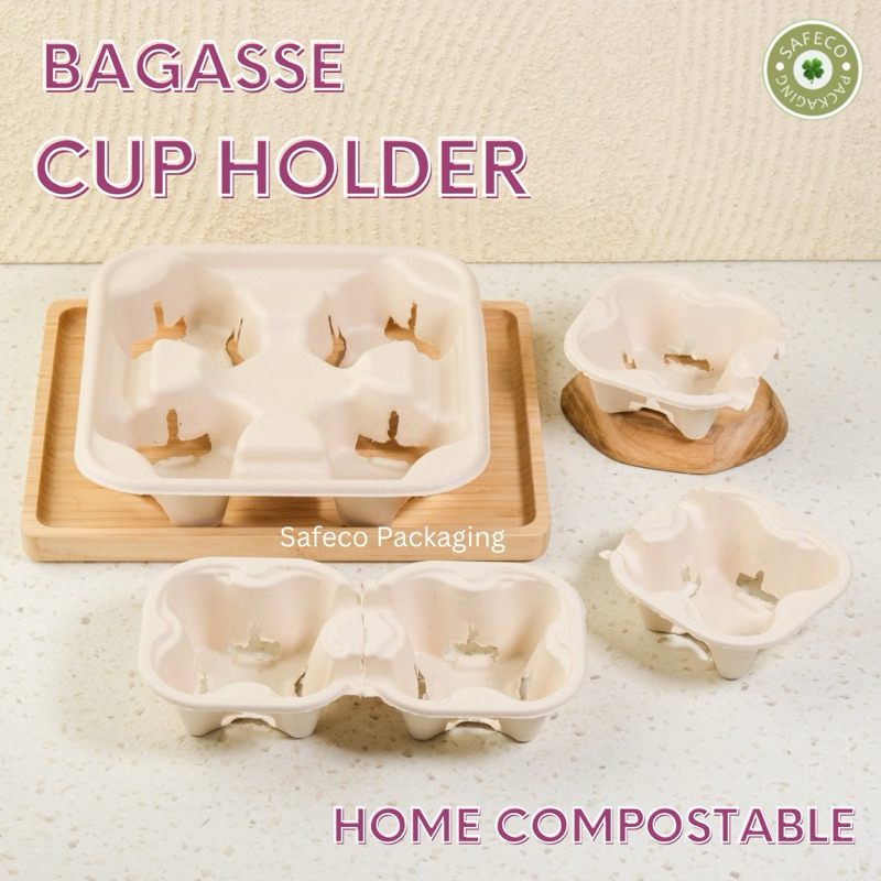 Bagasse Cup Holder Paper Tray Tempat Tatakan Nampan Gelas Coffee Kopi Cup Minuman Take Away Takeaway