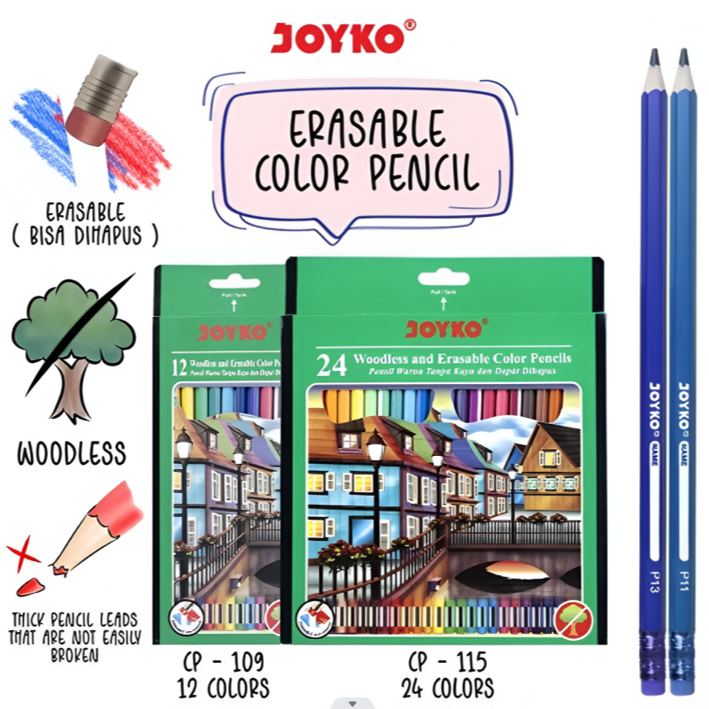 

Joyko Pensil Warna Dapat Dihapus Erasable Color Pencil Hexagonal 12 24 Warna Panjang CP-109 / CP-115