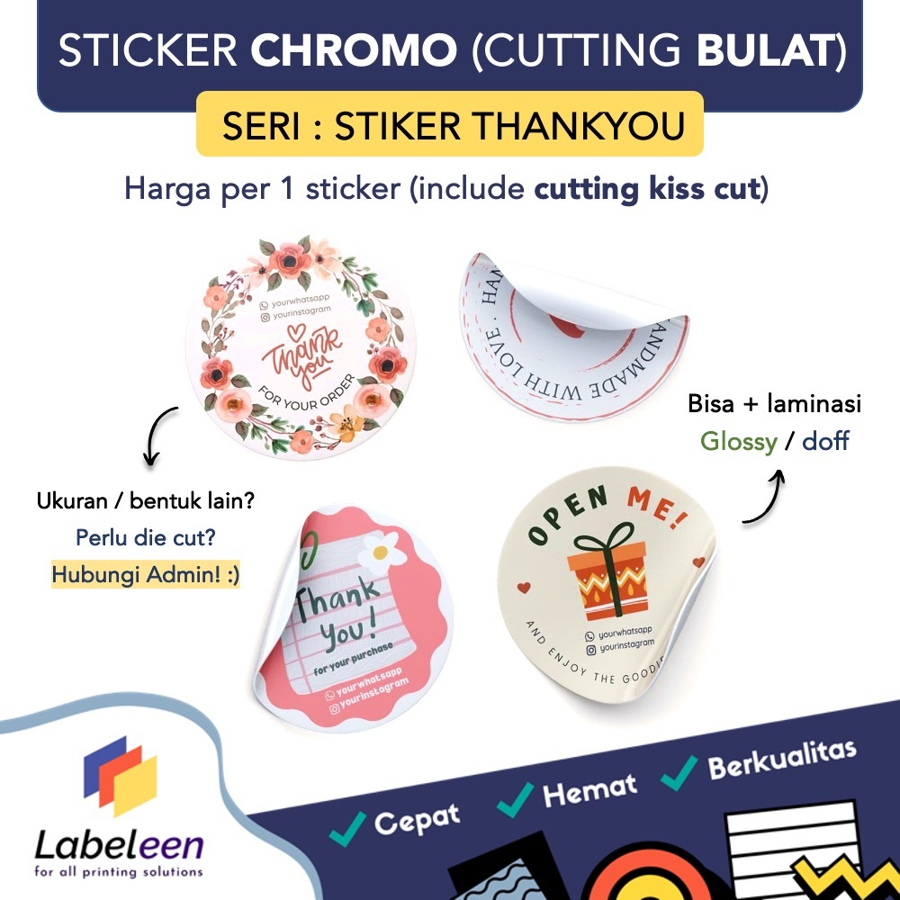 

CETAK STIKER CUSTOM CHROMO BULAT | LABEL MAKANAN | Sticker Thank You Toples Hampers