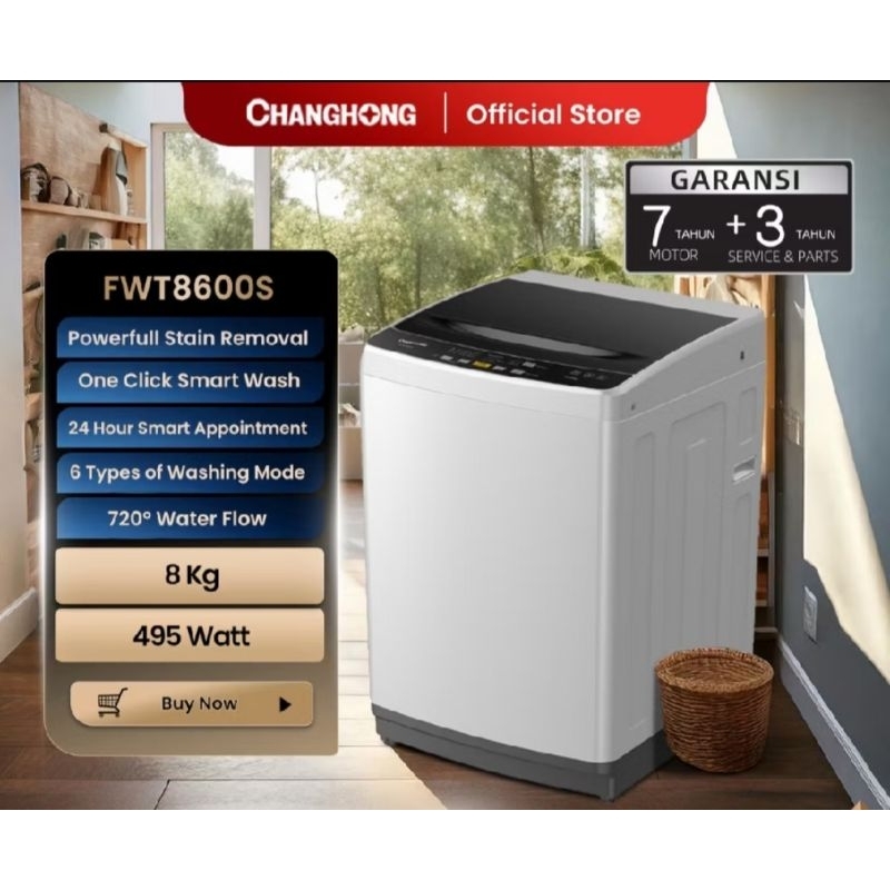 Mesin Cuci Changhong otomatis 8kg FWT 8600 S / Mesin cuci 1tabung Changhong 8kg
