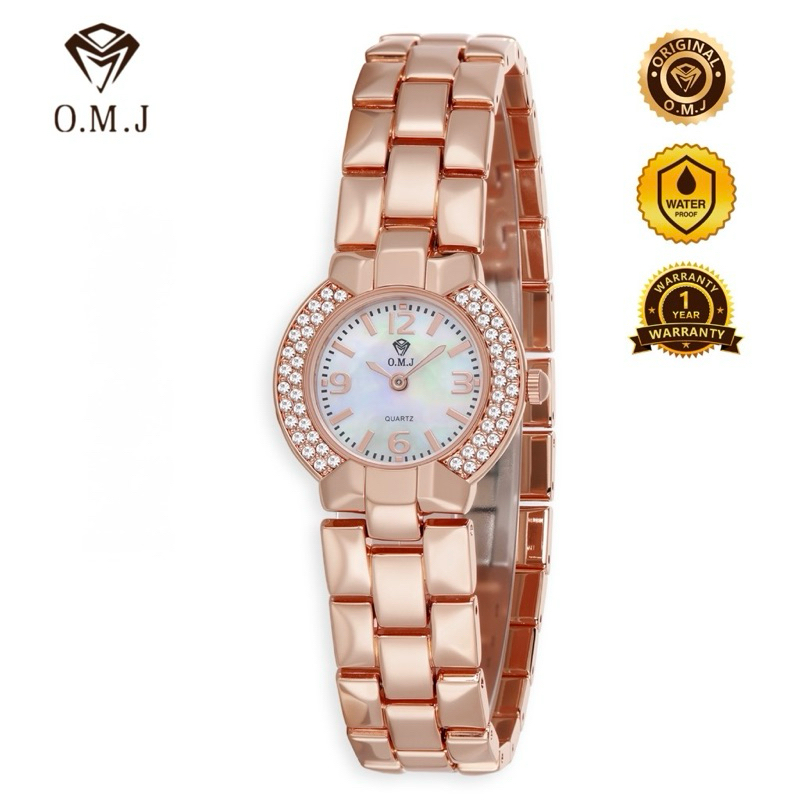 OMJ Jam Tangan Wanita Original Berlian Stainless Gelang Rantai Rosegold Women Watch Tahan Air