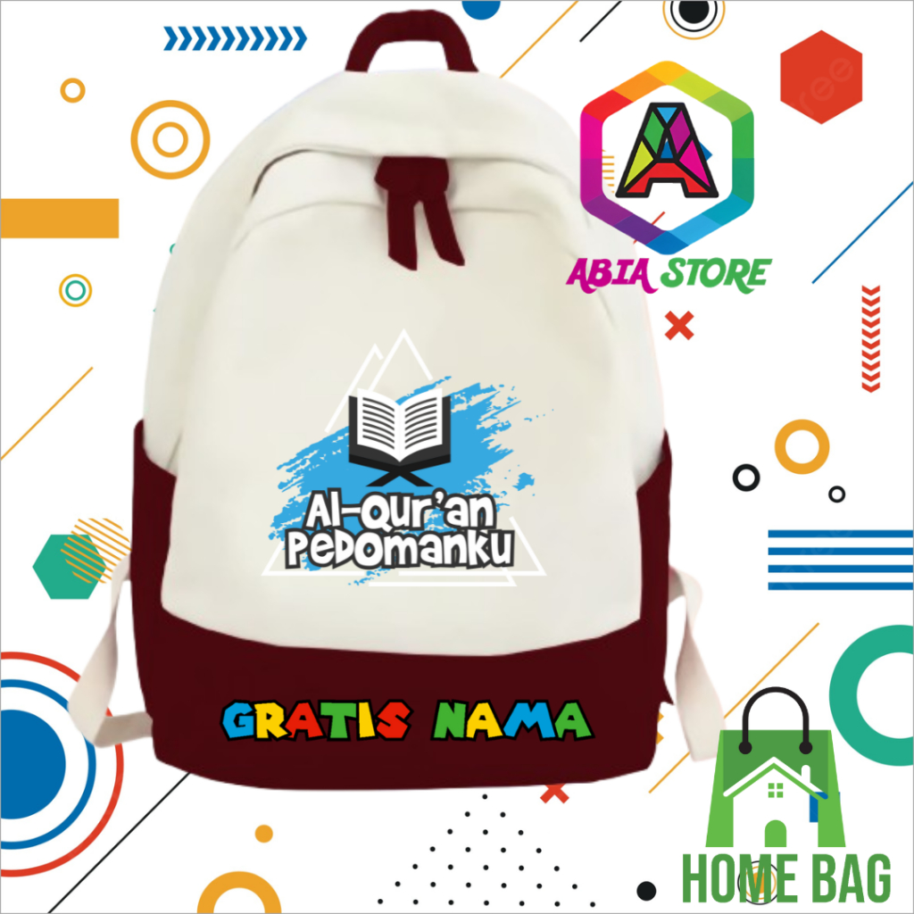 TAS RANSEL BACKPACK ANAK SEKOLAH/ NGAJI MOTIF AL-QUR'AN(FREE NAMA)