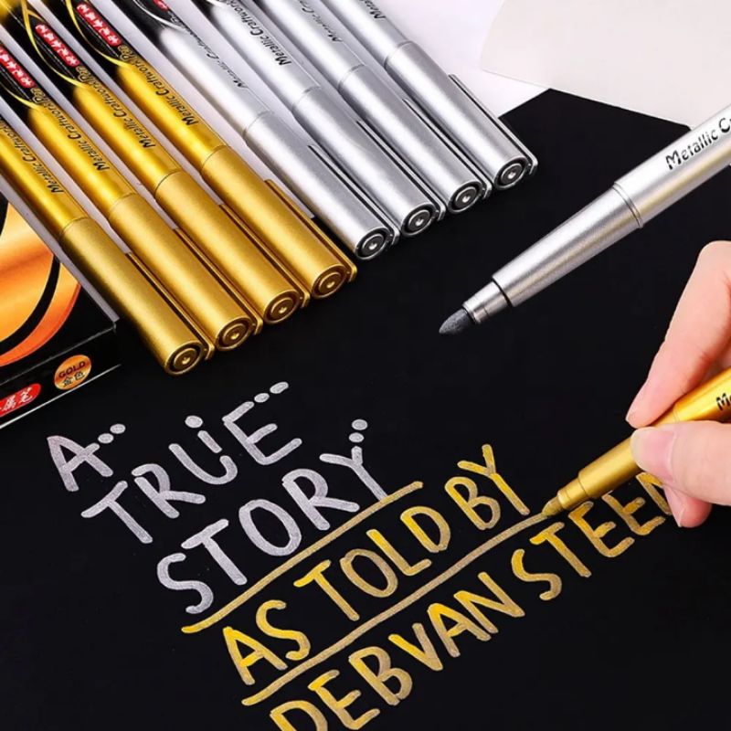 

Spidol Pen Permanen Marker Metallic Chrome Warna Gold Silver 1.5mm untuk Greeting Card Scrapbook - Stationery