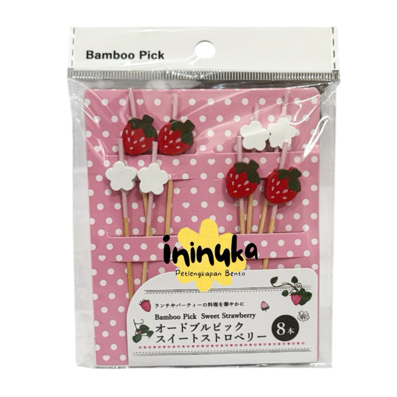 Bamboo Pick Sweet Strawberry Bento Food Pick Tusukan Bekal Bento
