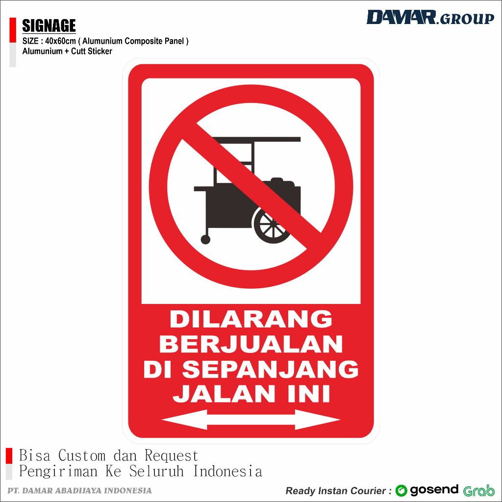 

RAMBU dilarang berjualan diarea sepanjang jalan ini 40x60cm, Papan Tanda Arah Nama Plakat Signage Akrilik dan sign ACP 3mm