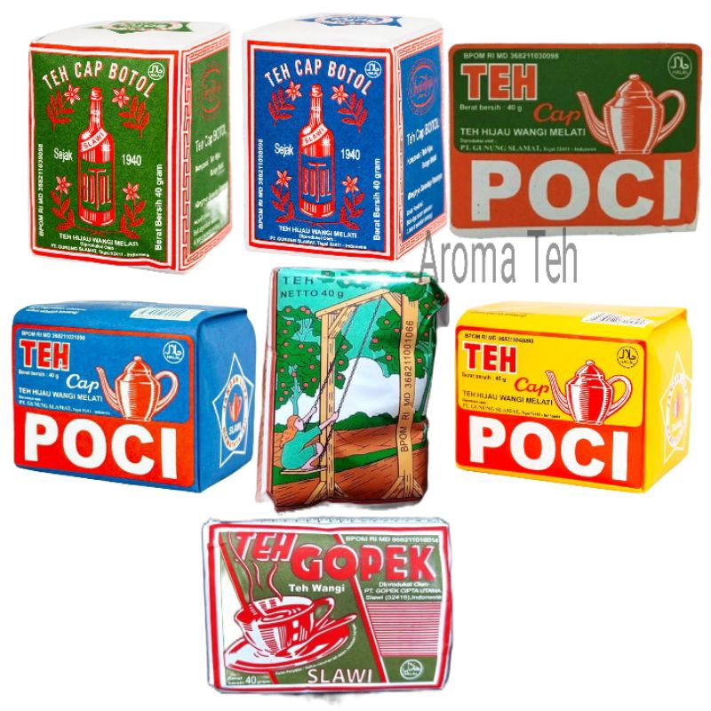 Paket 7 macam teh seduh - gopek - bandulan - poci dan teh cap botol