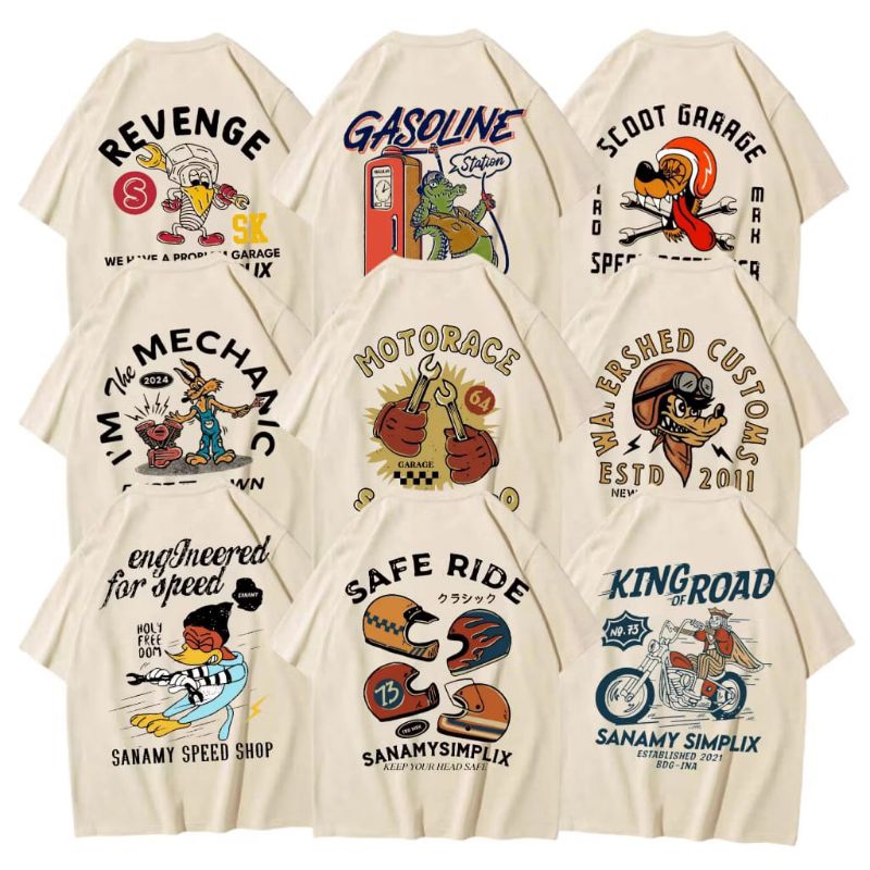 Kaos Pria Racing Garage Motor Cream Distro Original Lengan pendek