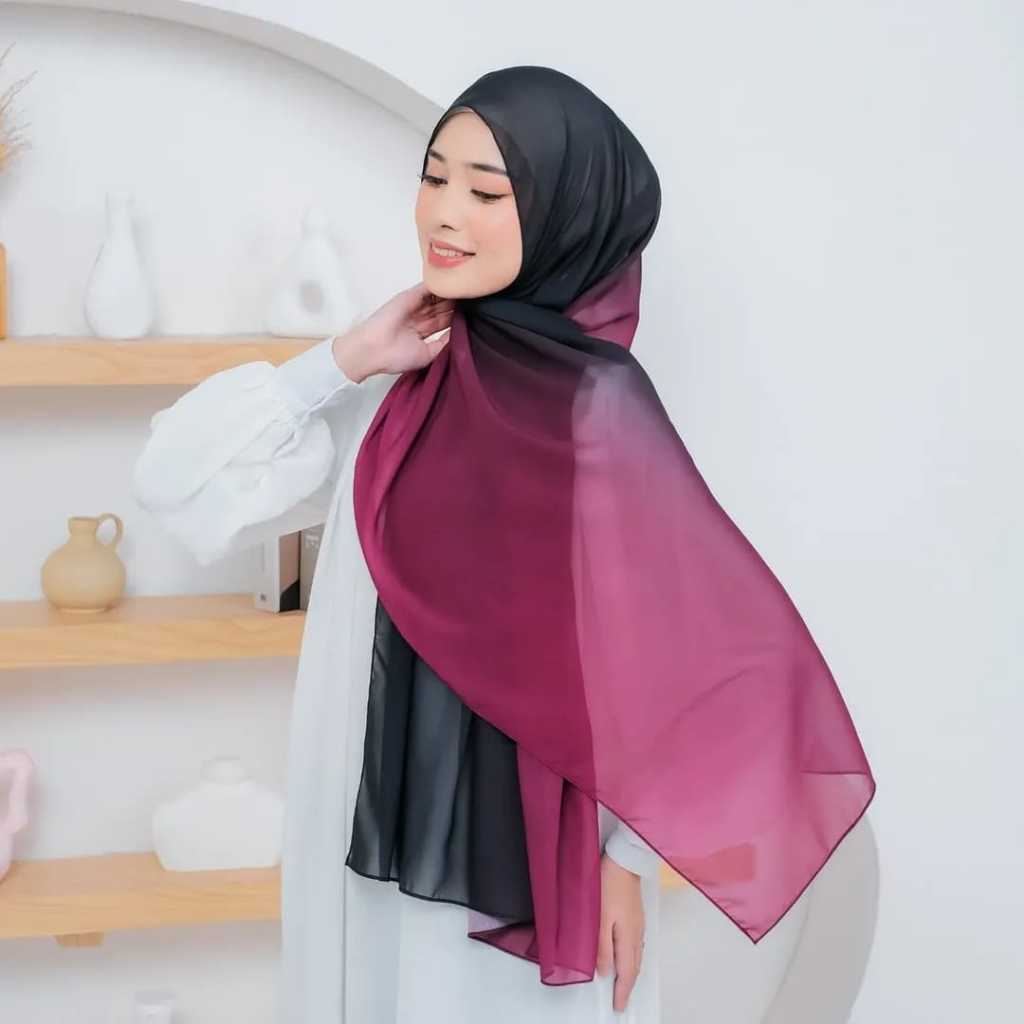 pashmina gradasi warna burgundy bahan ceruty adem