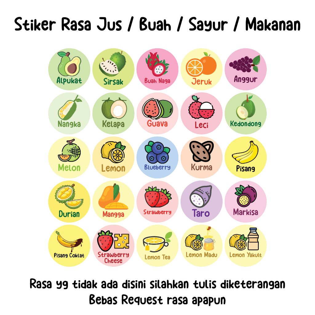 

50 PCS Stiker Rasa Jus / Buah / Sayur / Makanan