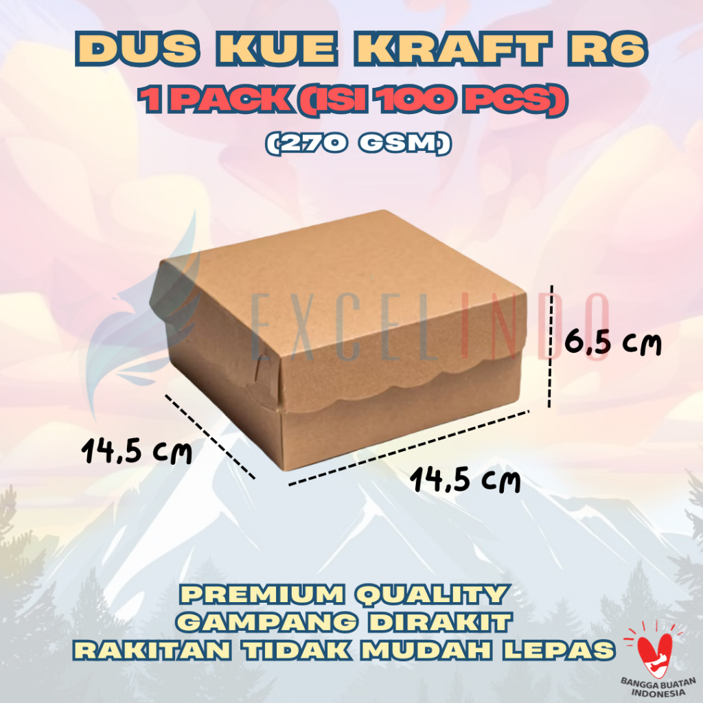

(1 PACK/ISI 100 PCS) Kotak Dus Kue / Dus Makanan R6 Kraft (14,5 cm x 14,5 cm x 6,5 cm) Non Laminasi PREMIUM QUALITY EXCELINDO
