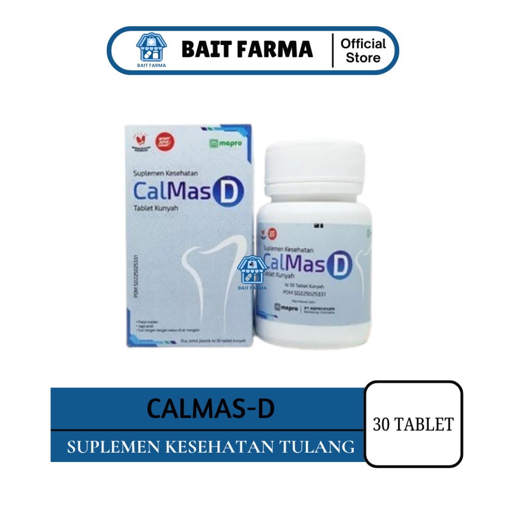CALMAS-D 30tablet Kunyah | Suplemen Vitamin D & Kalsium | Untuk Kesehatan Gigi & Tulang