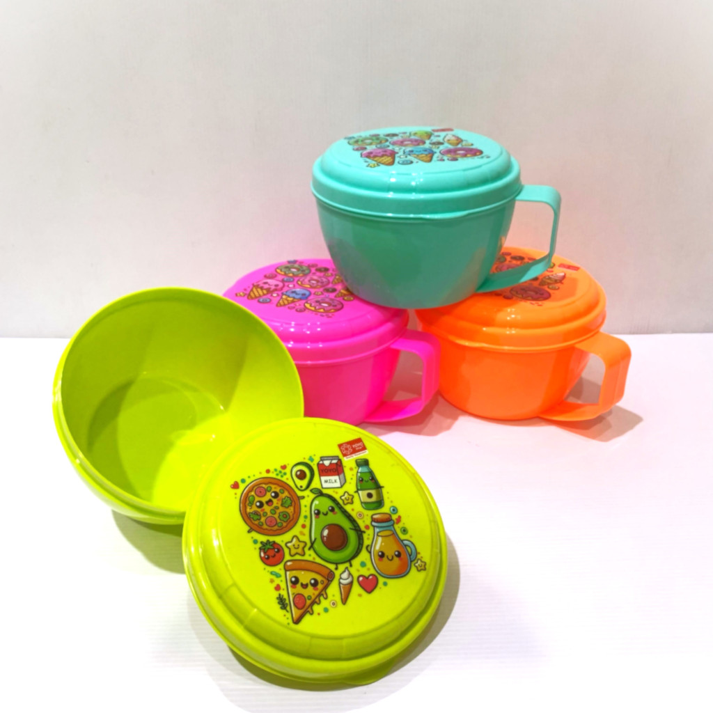 Korean Bowl Plastik 2pc / Mug Mangkok Mie Korean Style Plastic Yoyo Star / Mangkuk Tutup Plastik