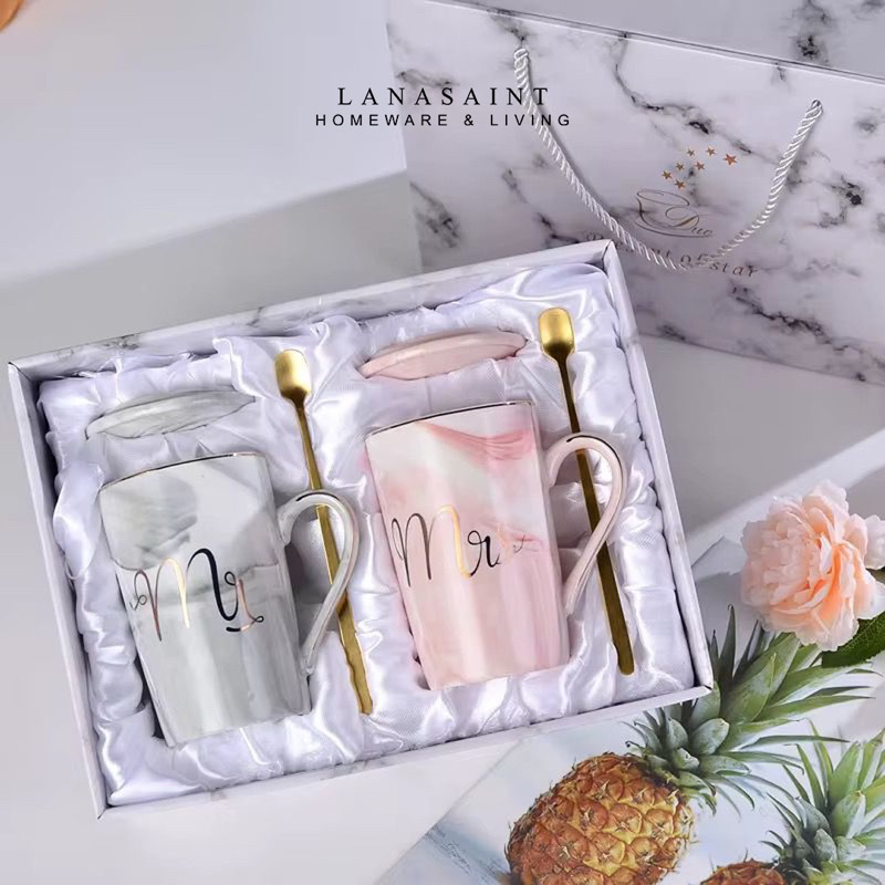Lanasaint Hampers Wedding Amd Birthday Bern Marble Glass Set Mr & Mrs Glass