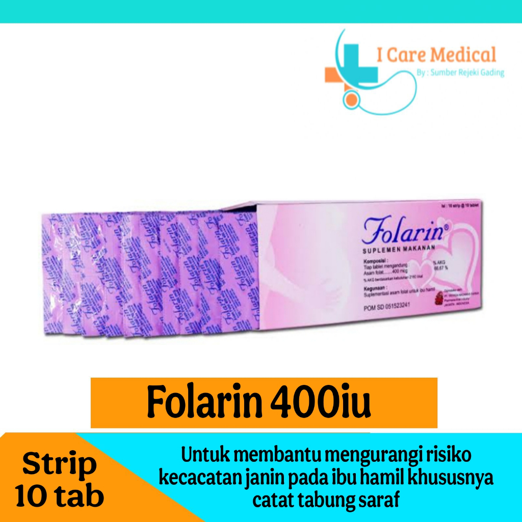 Folarin 400mg / Asam Folat 400mg - Suplemen Ibu Hamil , Untuk Program Hamil / Strip 10 Tablet