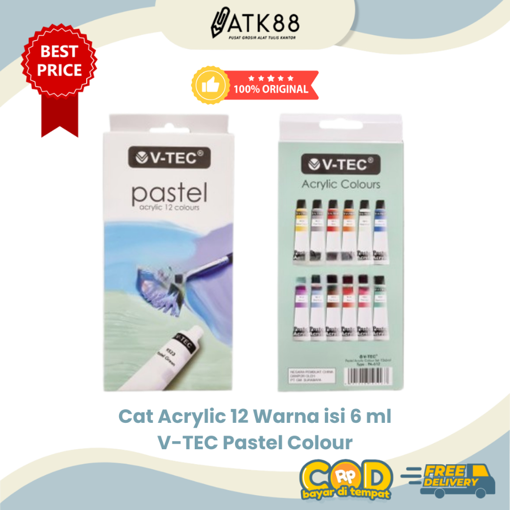 

[ATK88] Cat Acrylic Pastel Colour 12 Warna / V-Tec 612 Cat Akrilik Warna Pastel