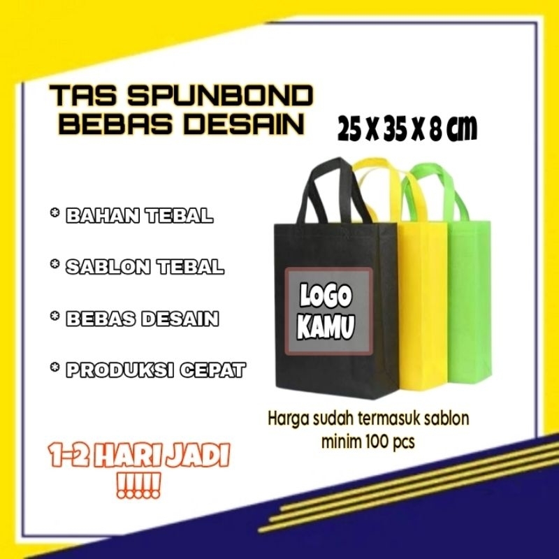 Goodie bag Tas Spunbond Custom Sablon 25 x 35 x 8 cm / Tas Souvenir / Tas Hajatan / Tas Spunbond sab