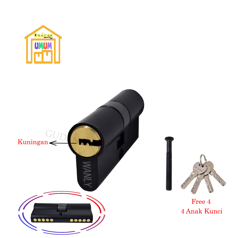 Uddjaya_ Silinder Kunci Pintu Rumah Wanly Varian Kecil Besar Warna Hitam