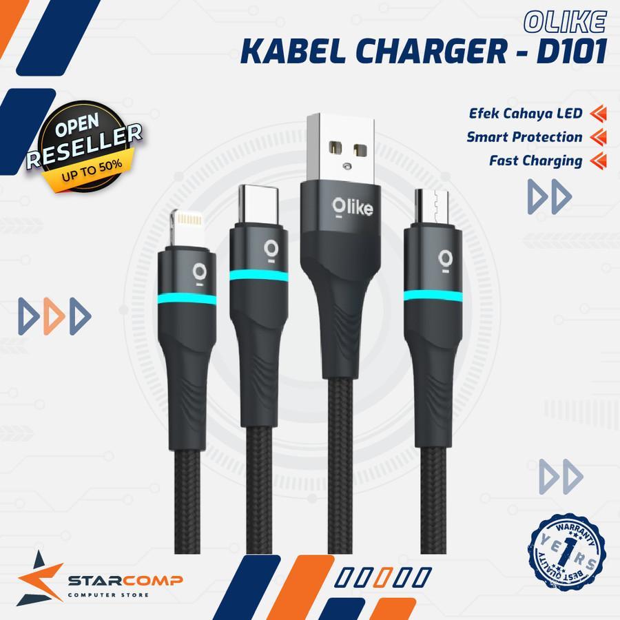 Olike D101 Kabel Data LED Lightning/Micro USB/Type-C Fast Charging 3A D101M D101C D101L