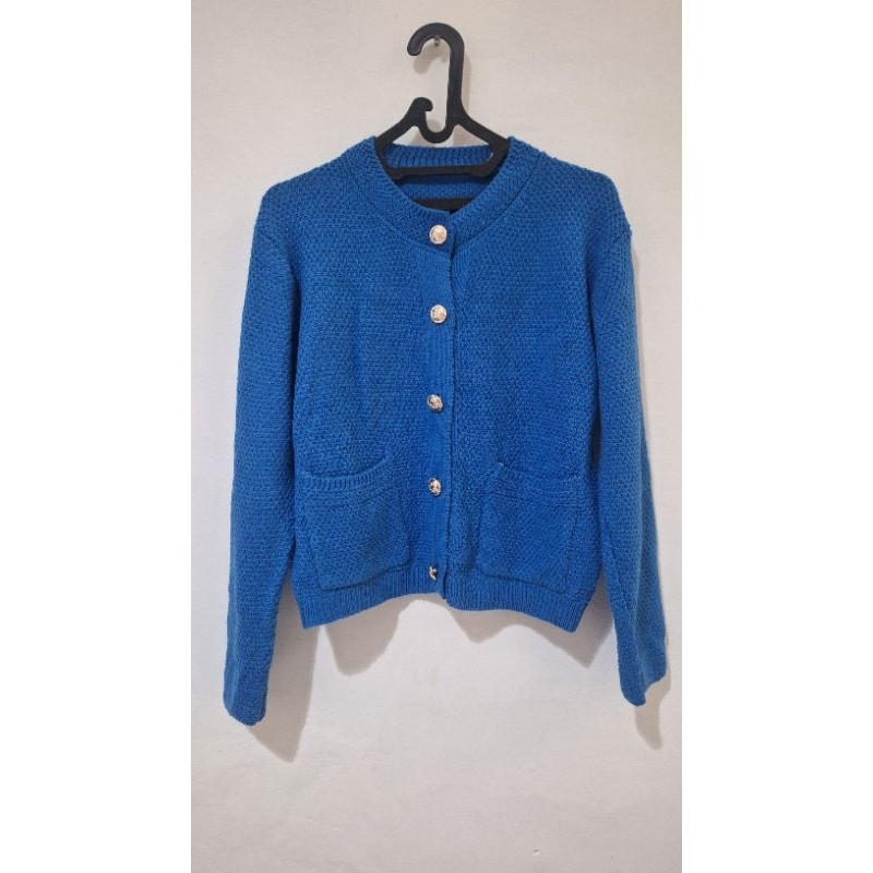 New Cardigan rajut korean blue elektrik ala2 Uniqlo Zara