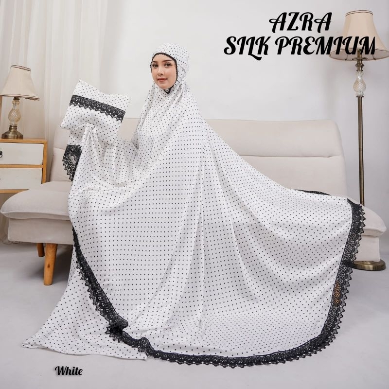 MUKENA AZRA SILK ARMANY POLKADOT RENDA ZIPER UKURAN JUMBO