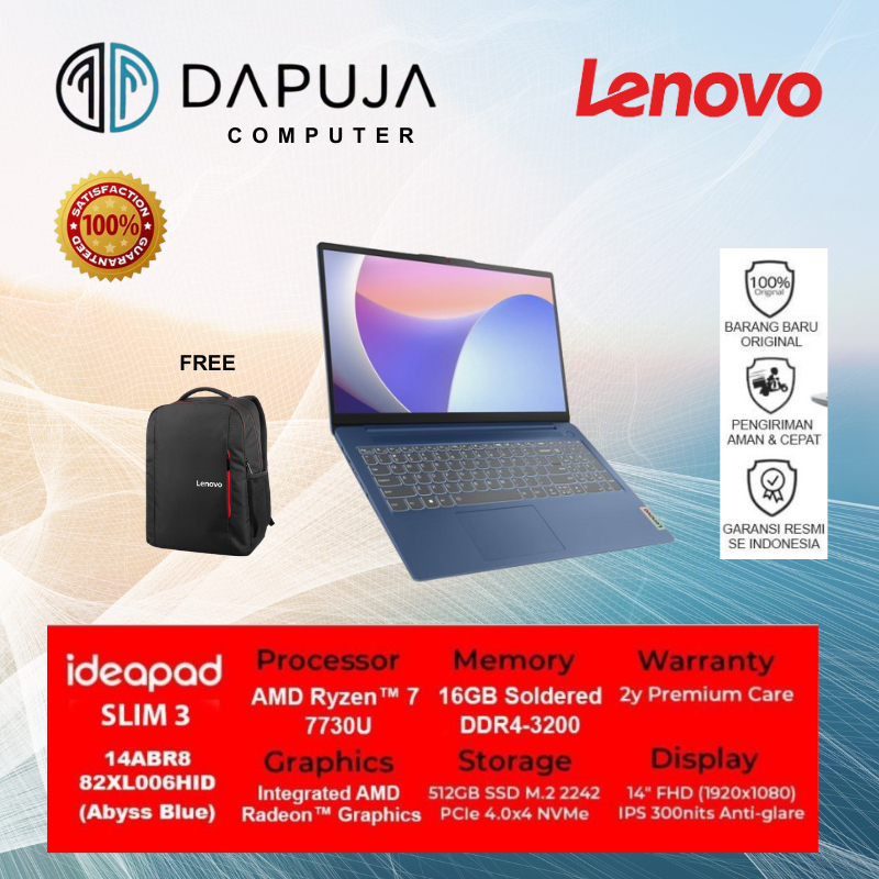 NB LENOVO 7730U Memori 16GB HDD 512GB IPS 3 14ARB8 Ryzen 7 7730U Artic Grey 82XL006JID/Abyass Blue 8