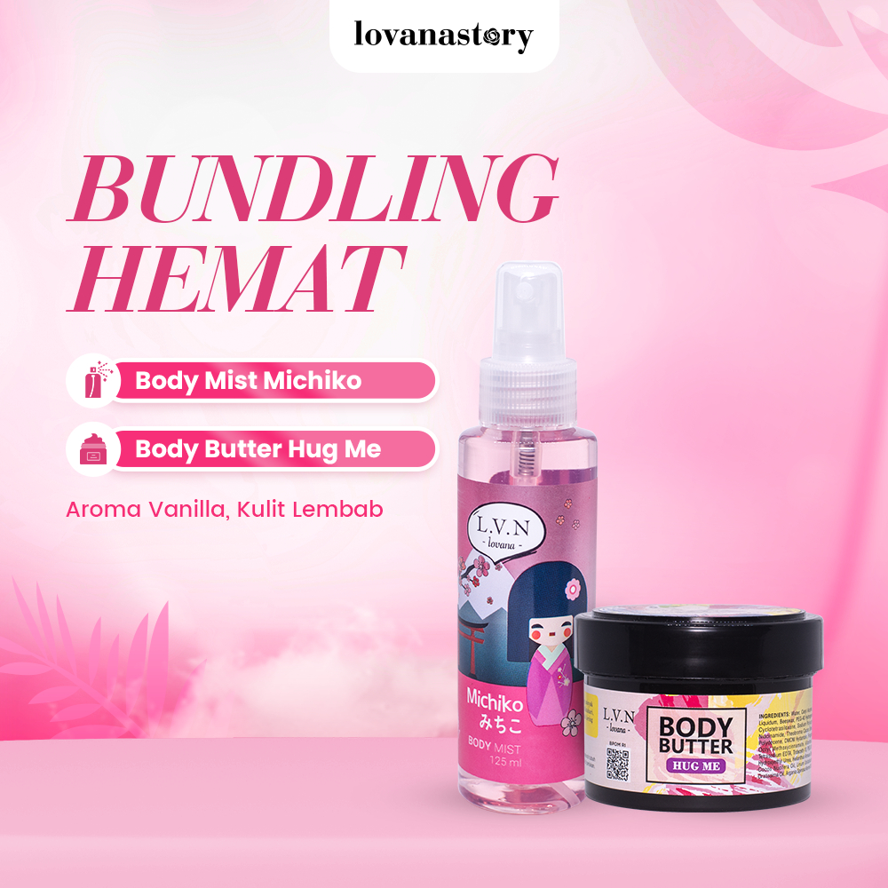 Bundling Lovana Body Mist Michiko & Body Butter Hug Me - Aroma Vanilla, Kulit Lembab