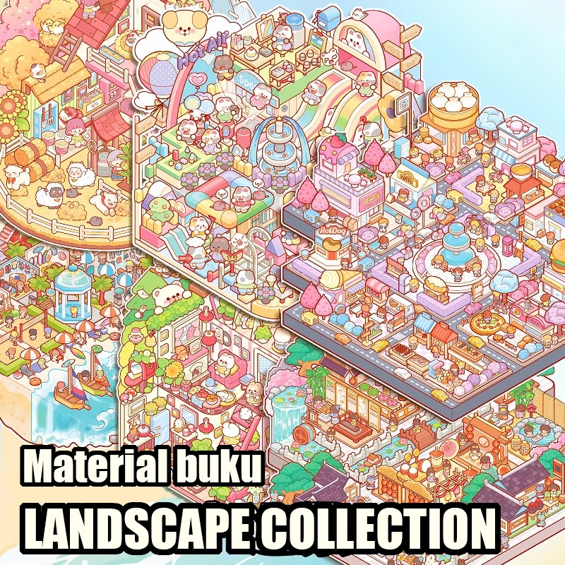 

Promo 3D Material Book 20 in 1 Scene Collection koleksi stiker Simulation scene stickers diy