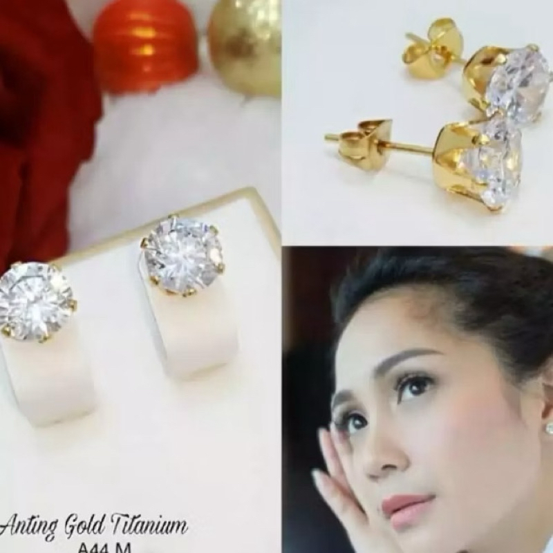 ANTING TUSUK TITANIUM DEWASA GOLD GIWANG MATA SATU