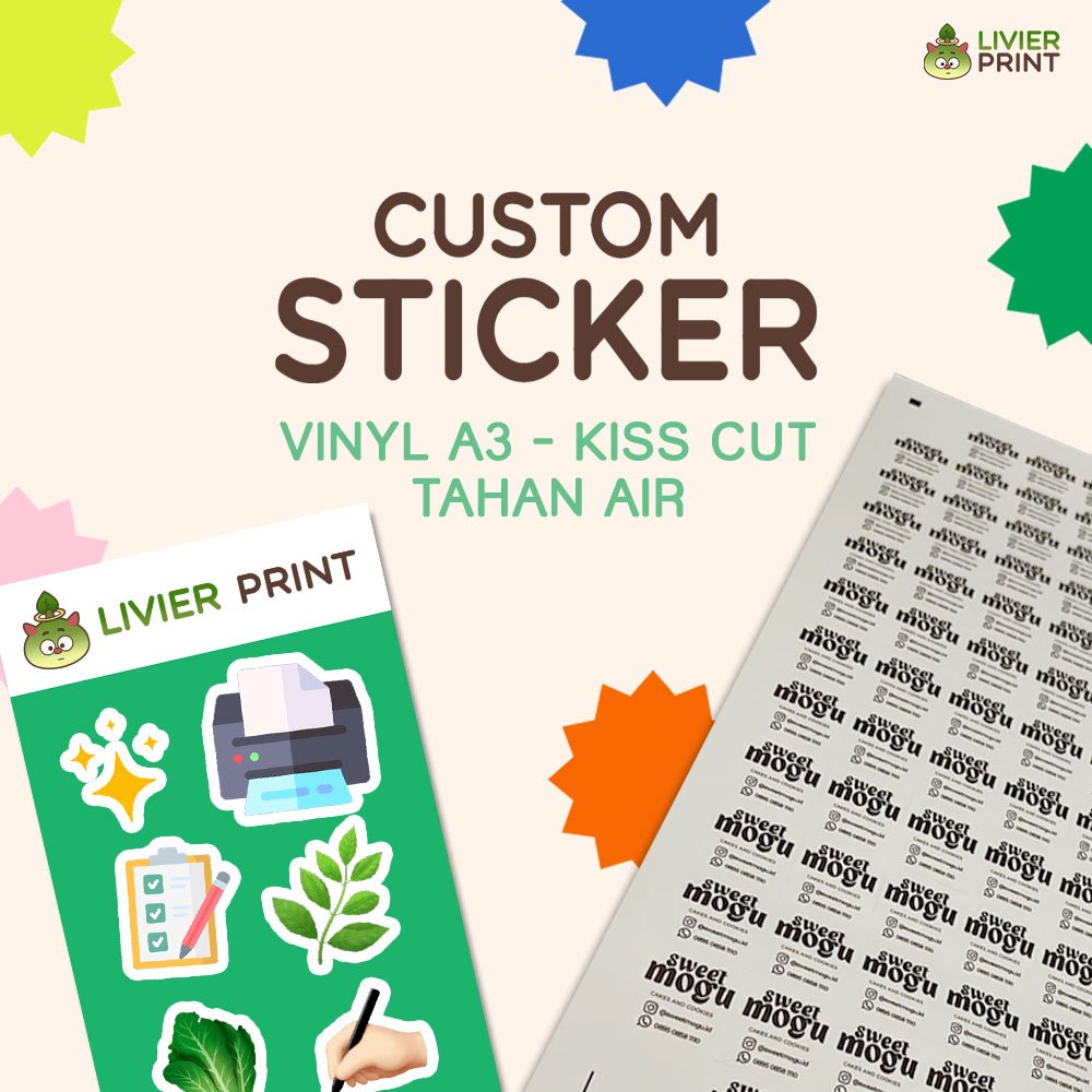 

(PER A3) Custom Sticker Vinyl Kiss Cut Laminasi Glossy Doff