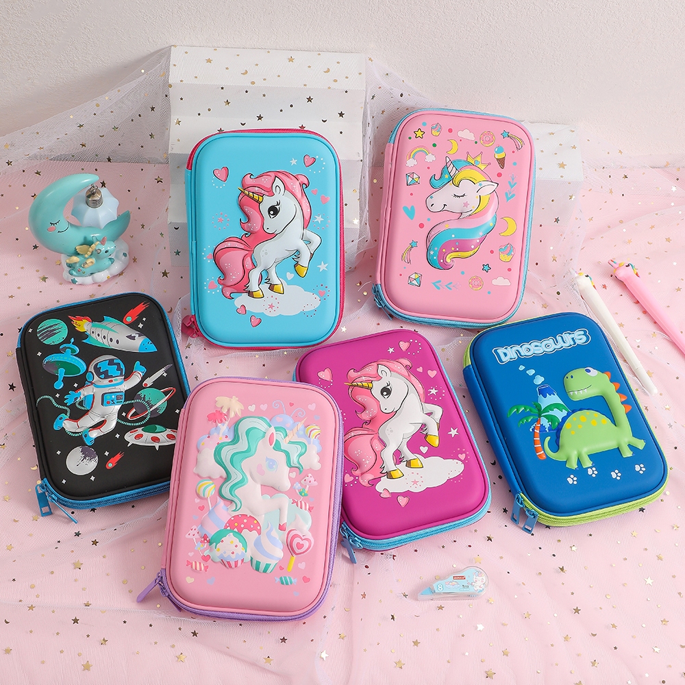 

rtc Blingberry Kotak Pensil 3D Timbul Kotak Pensil Karakter Unicorn Astronot Hardtop Pencil Case