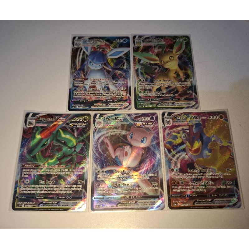 (Pokemon Indonesia) Pokemon card Vmax RRR Glaceon 025/069, Leafeon 003/069, Rayquaza 108/172, Mew 05