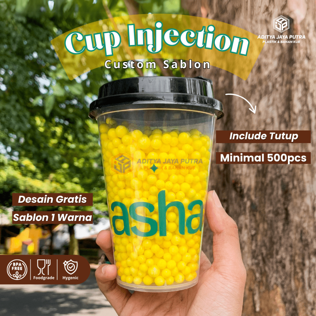 Sablon CUP PP Injection BENING Ukuran 12,14,16,22/24 Oz (Sudah Include CUP + Lid Bening)